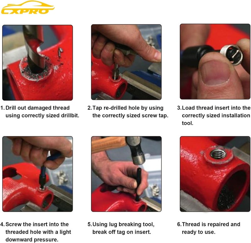 Xpro 314Pcs Thread Repair Kit, Metric Helicoil Repair Kit with HSS Drill Bits Inserts Taps Break Off Tools: M5 M6 M8 M10 M12, SAE Helicoil Kit: 1/4" 5/16" 3/8" 7/16" 1/2" - Image 3